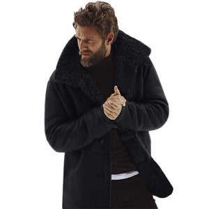 FengGa - Chamarra de Invierno para Hombre de Piel de Oveja con Forro de Lana