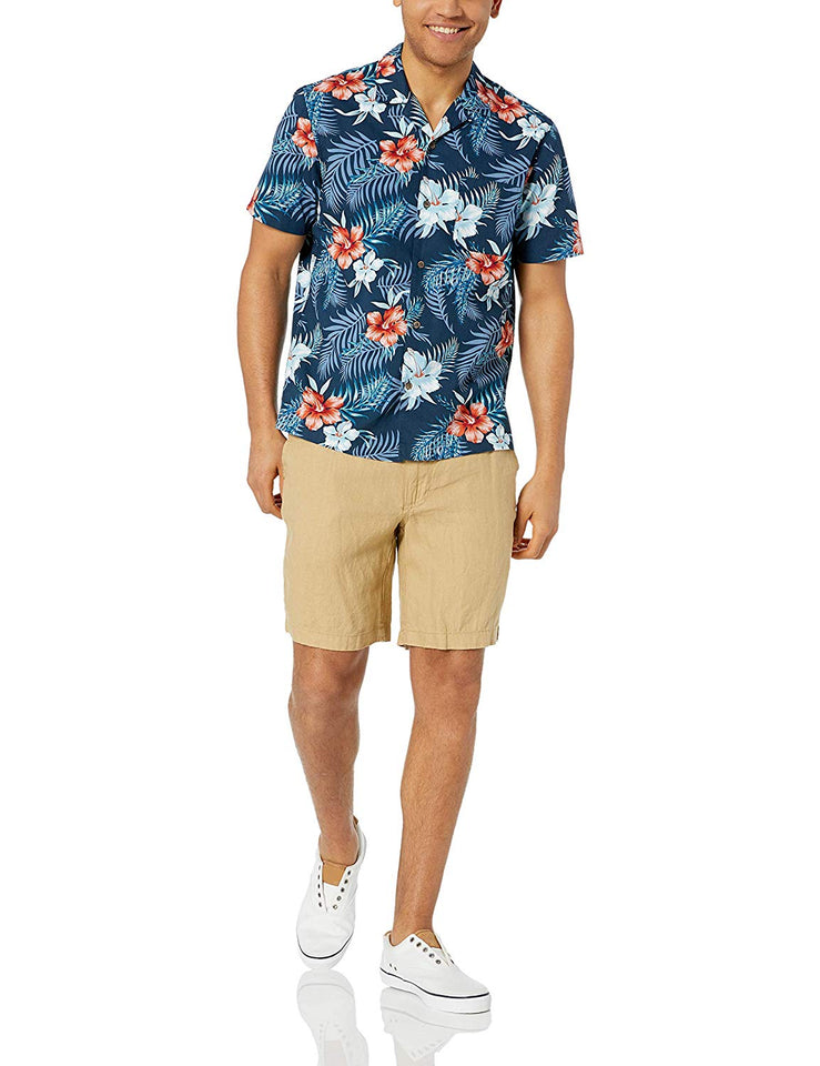 Amazon Brand - Camisa hawaiana tropical de algodón 100% con ajuste estándar de 28 palmeras para hombre