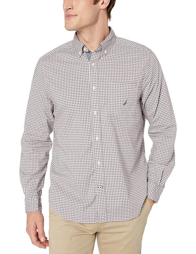Nautica Camisa de Manga Larga para Hombre, algodón elástico, con Botones