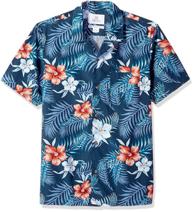 Amazon Brand - Camisa hawaiana tropical de algodón 100% con ajuste estándar de 28 palmeras para hombre