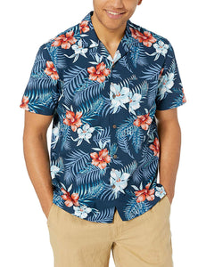 Amazon Brand - Camisa hawaiana tropical de algodón 100% con ajuste estándar de 28 palmeras para hombre