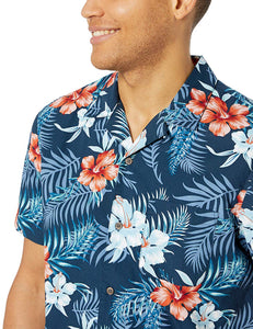 Amazon Brand - Camisa hawaiana tropical de algodón 100% con ajuste estándar de 28 palmeras para hombre